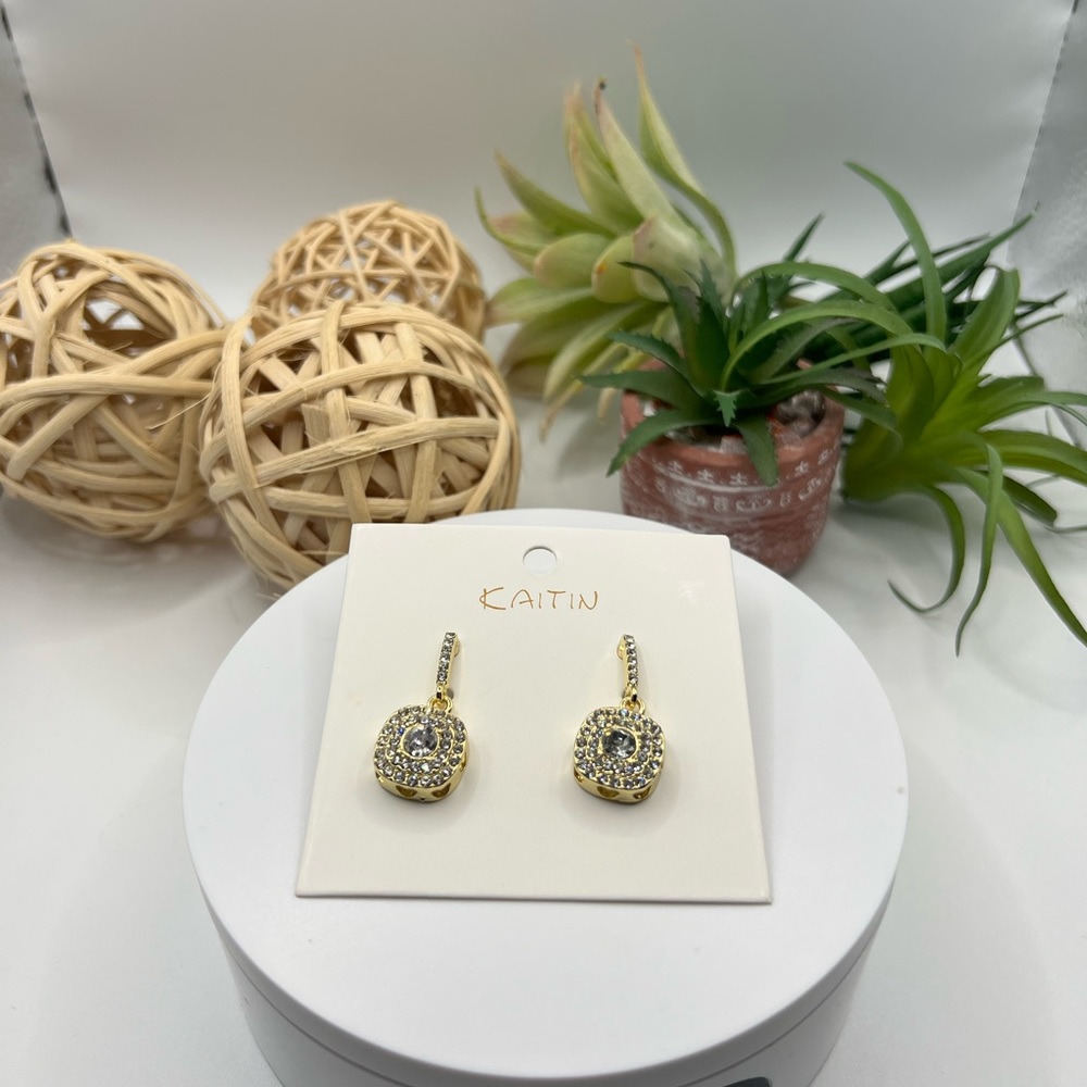 Kaitin Gold Tone Over Stainless Steel Crystal Earrings NEW‎